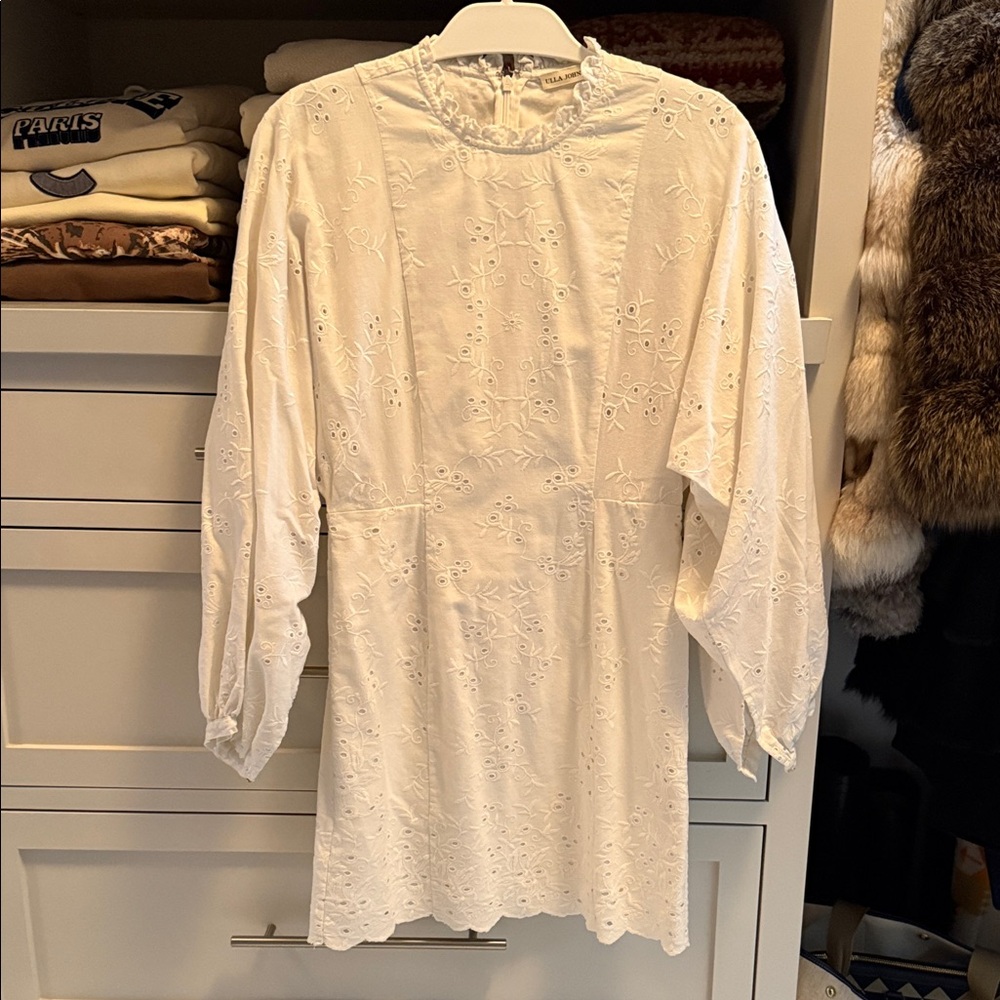 Ulla Johnson White Eyelet Long Sleeve Dress